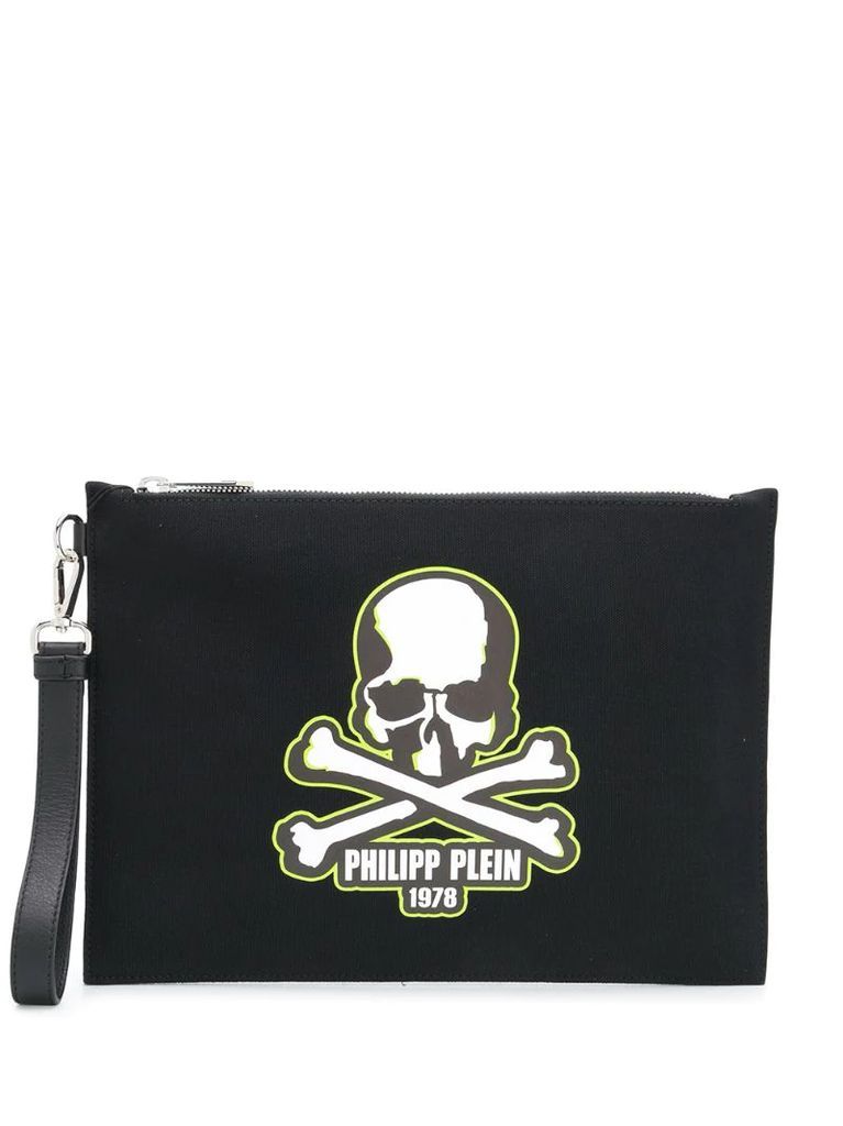 skull-print clutch bag