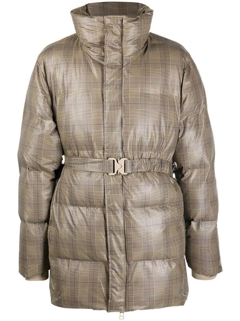 tartan check padded coat