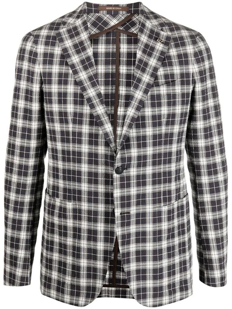 single-breasted cotton-blend check blazer