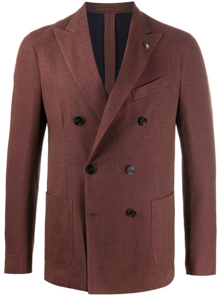 textured woven double-breasted blazer