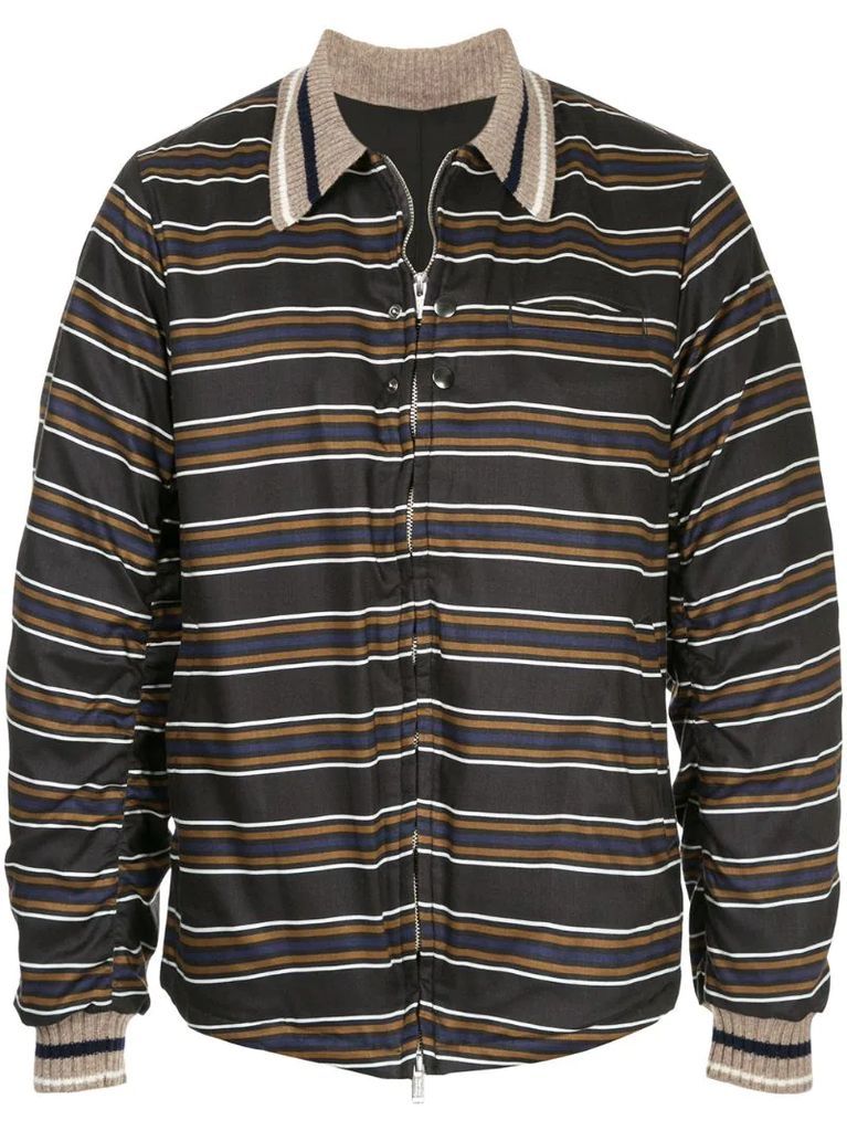horizontal-stripe zip-up bomber jacket
