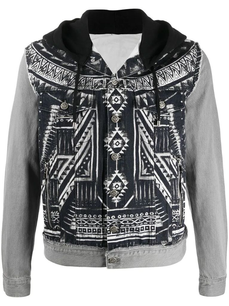 abstract print denim jacket