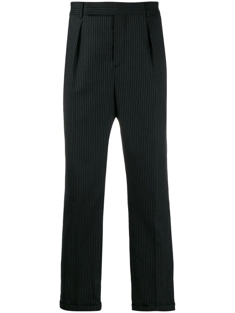 pinstriped cropped trousers