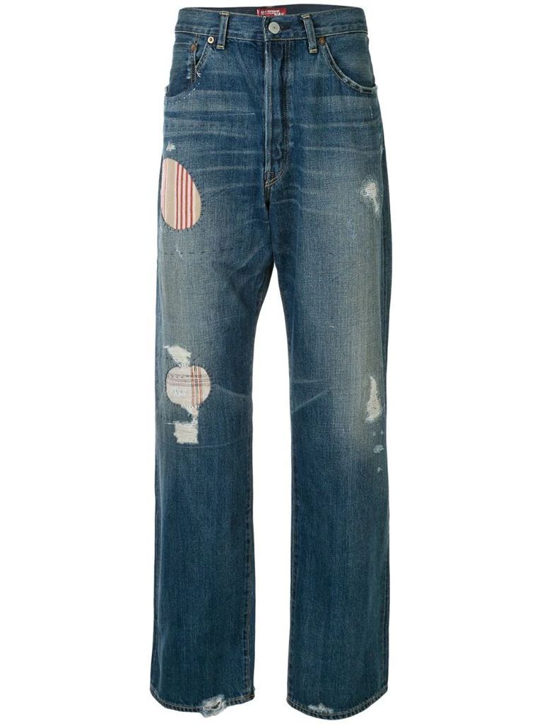 striped patches straight jeans