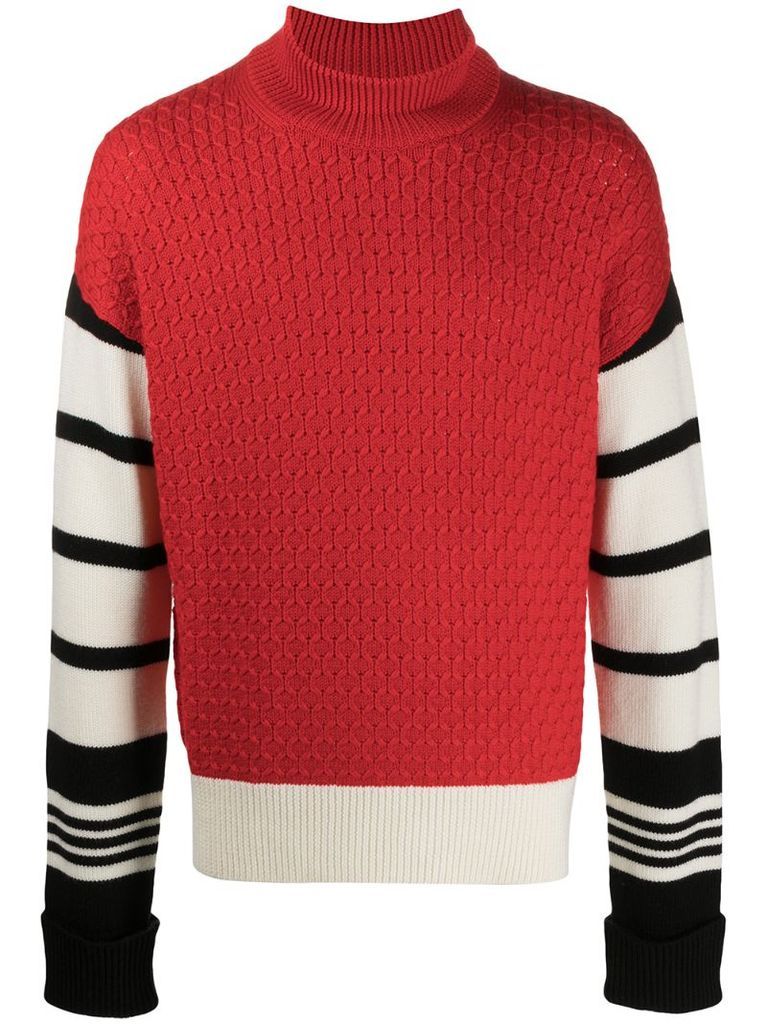 striped-sleeve jumper