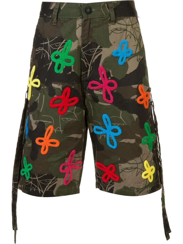 embroidered and printed bermuda shorts