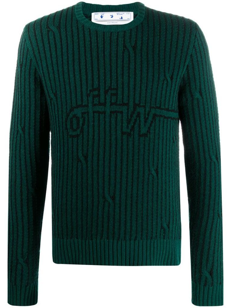 striped logo knitted jumper