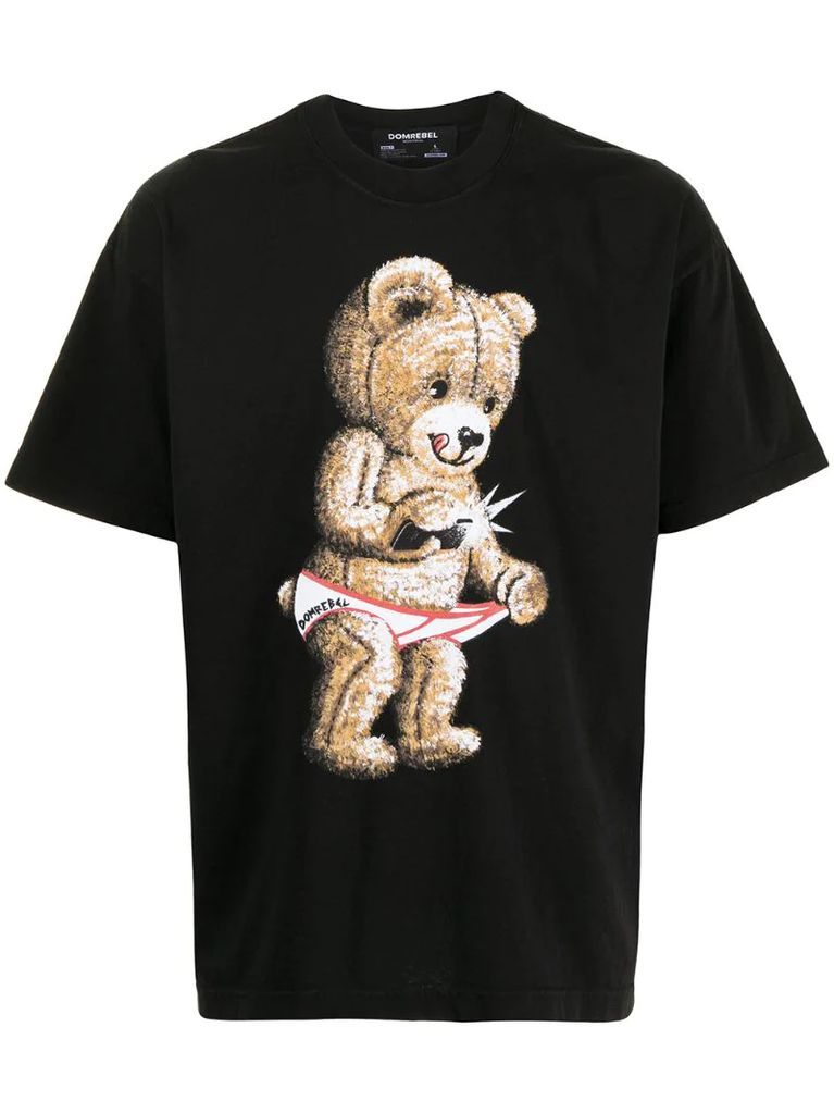 snap teddy-print T-shirt