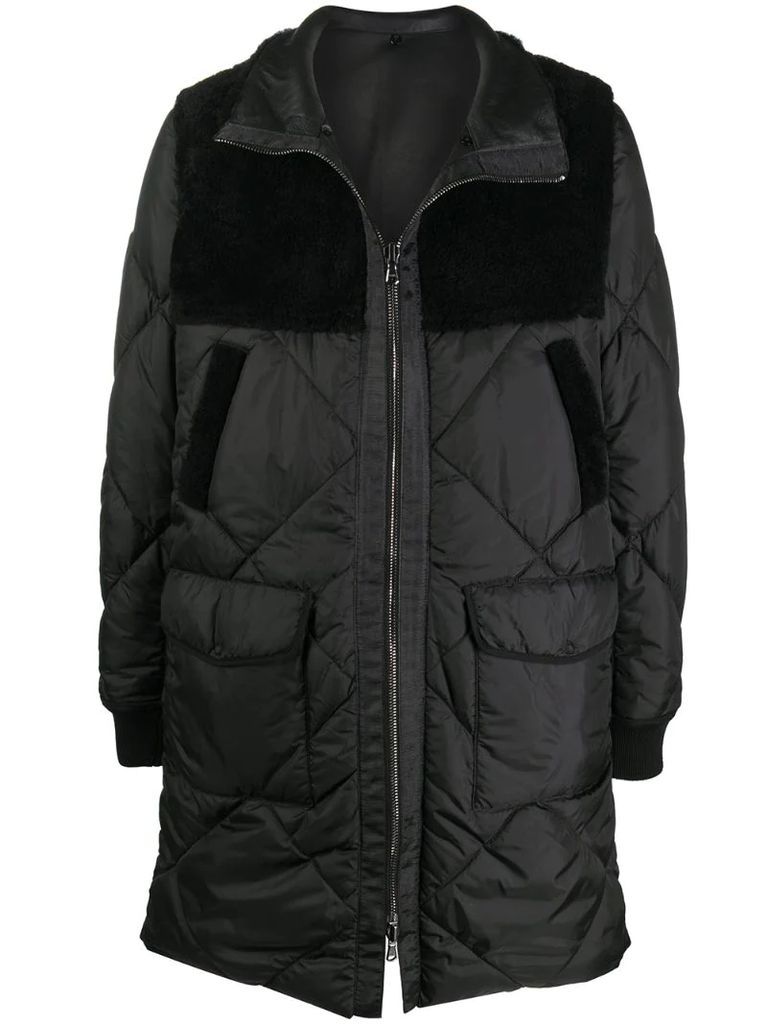 leathered-panelled hooded coat