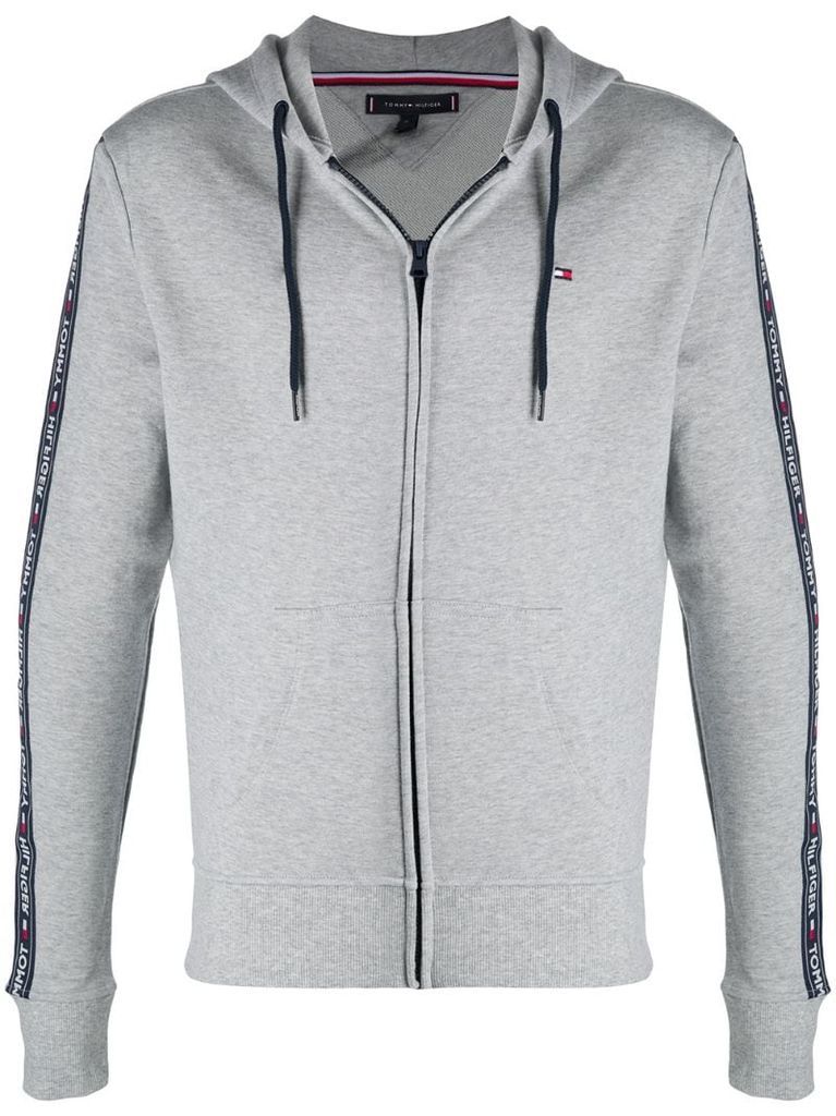 logo-tape zipped hoodie