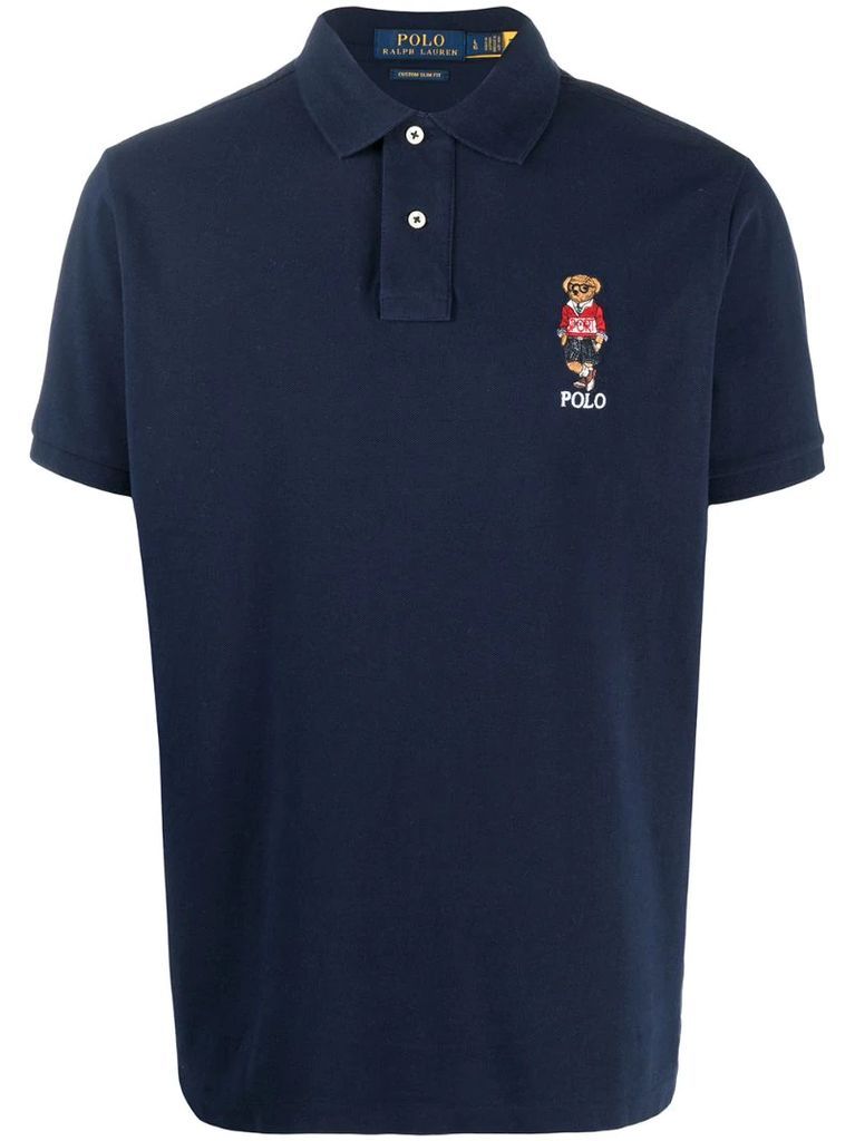 bear-embroidered polo shirt