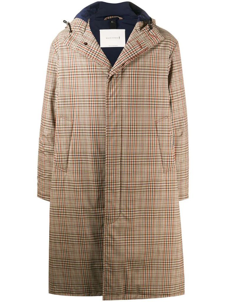 check-pattern knee-length coat