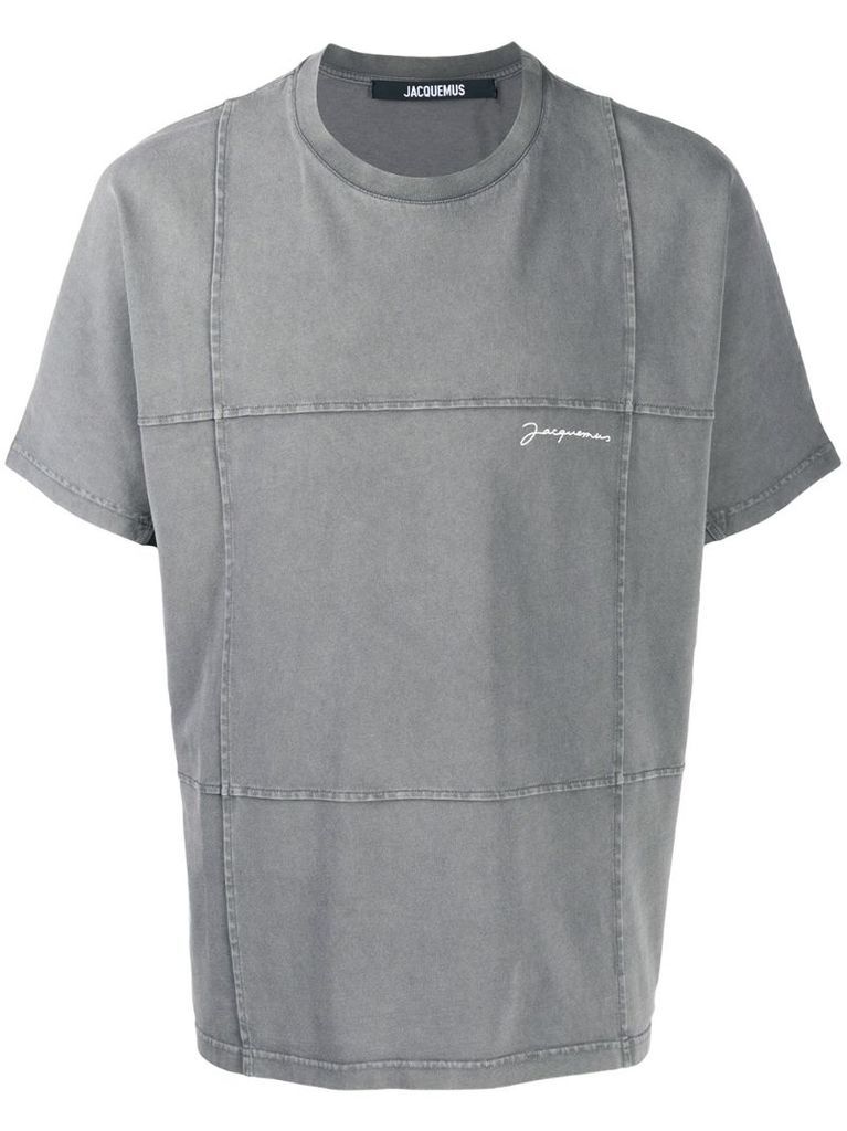stitch-panel cotton T-shirt