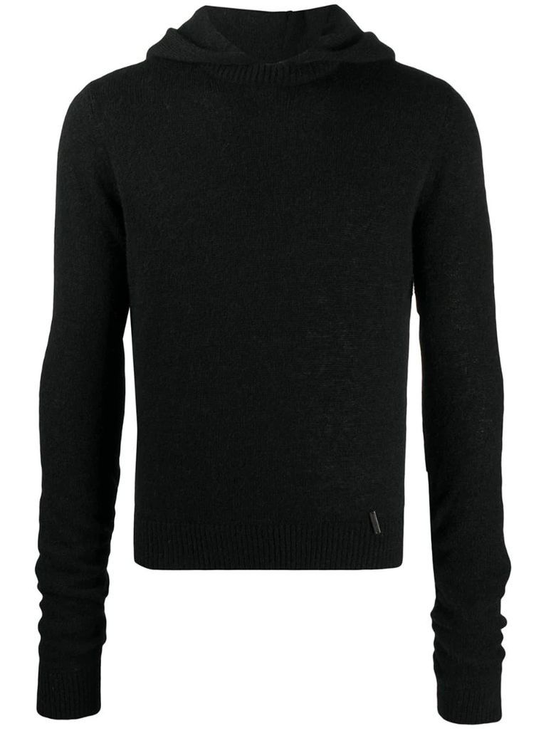 ribbed knitted hooded jumper