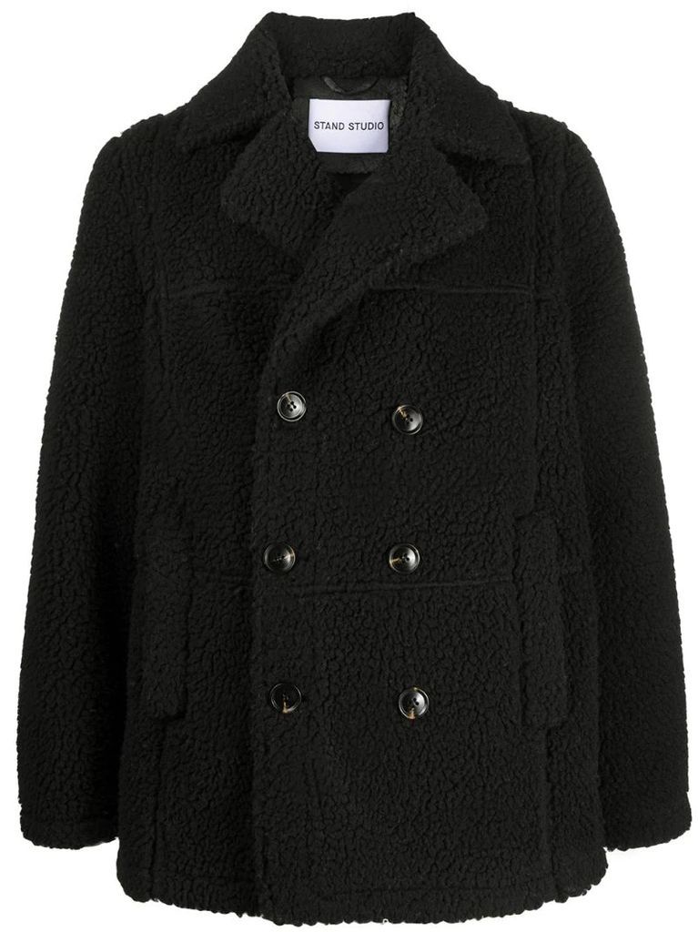 double breasted faux shearling coat