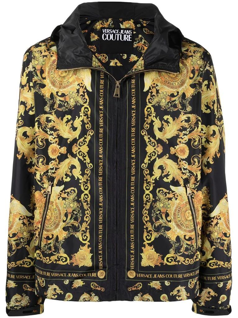 baroque-print hooded windbreaker