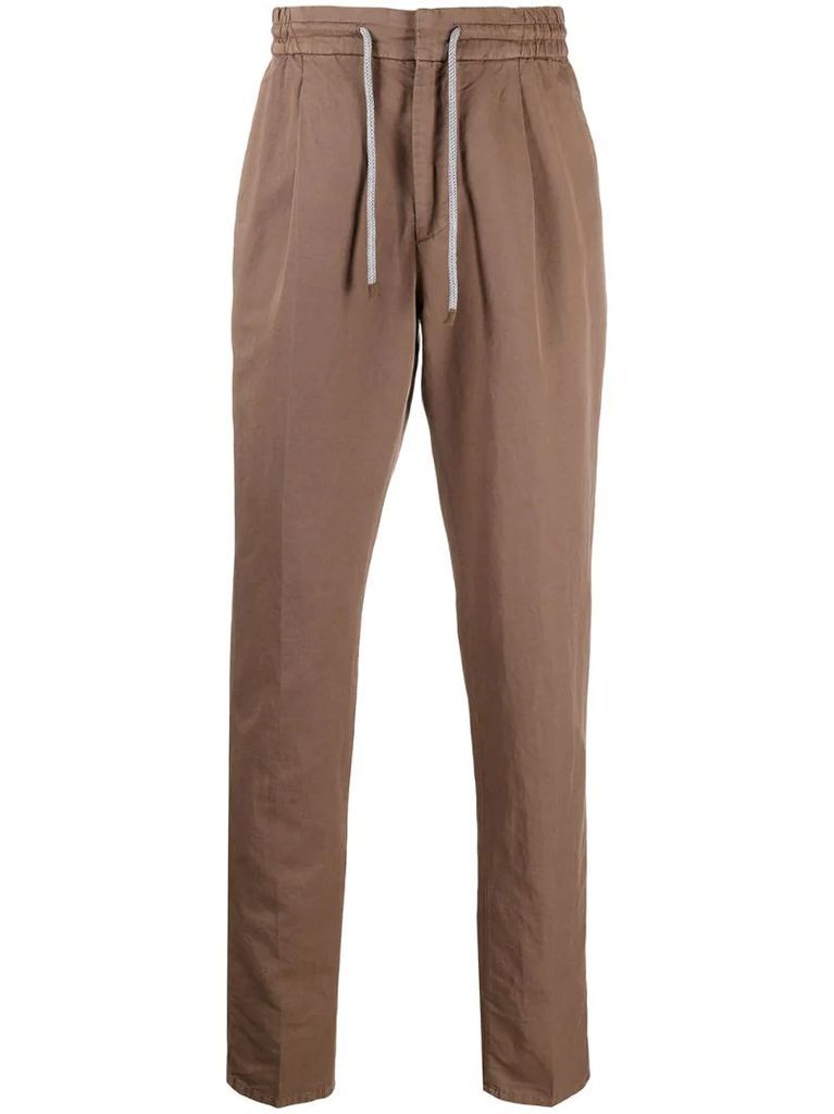 drawstring-waist straight leg trousers