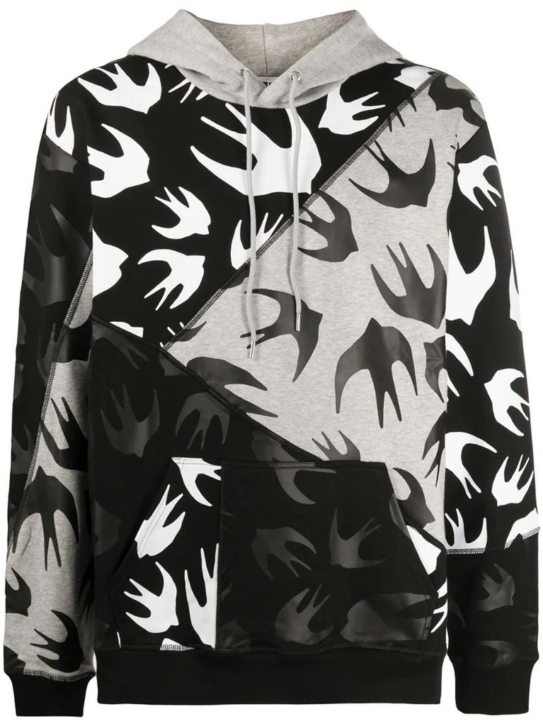 bird-print panelled hoodie