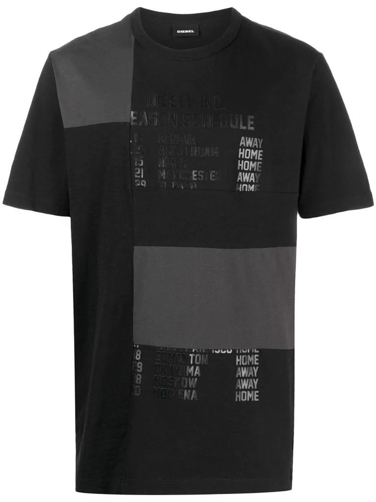 Schedule-print patchwork T-shirt