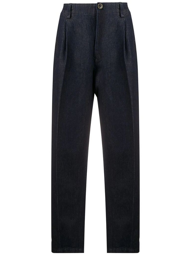 denim tapered trousers