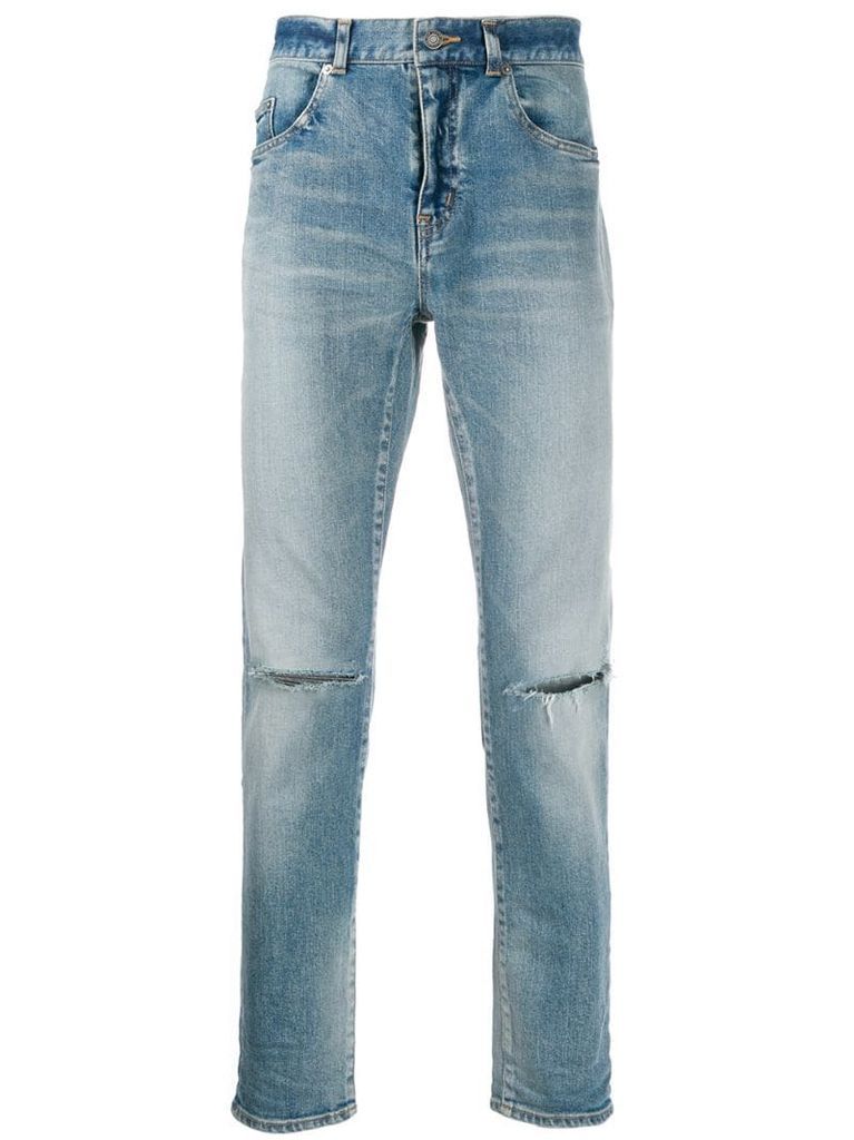 distressed detail slim-fit jeans