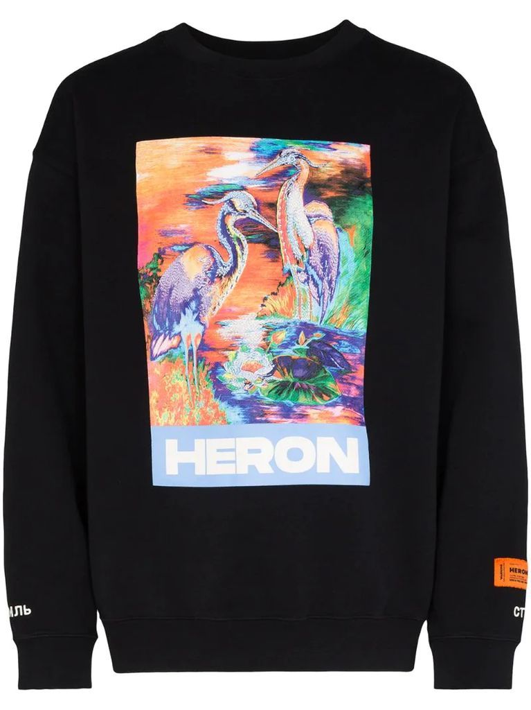 heron print long sleeve T-shirt