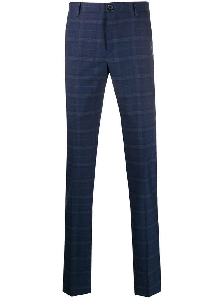 checked pattern tapered trousers