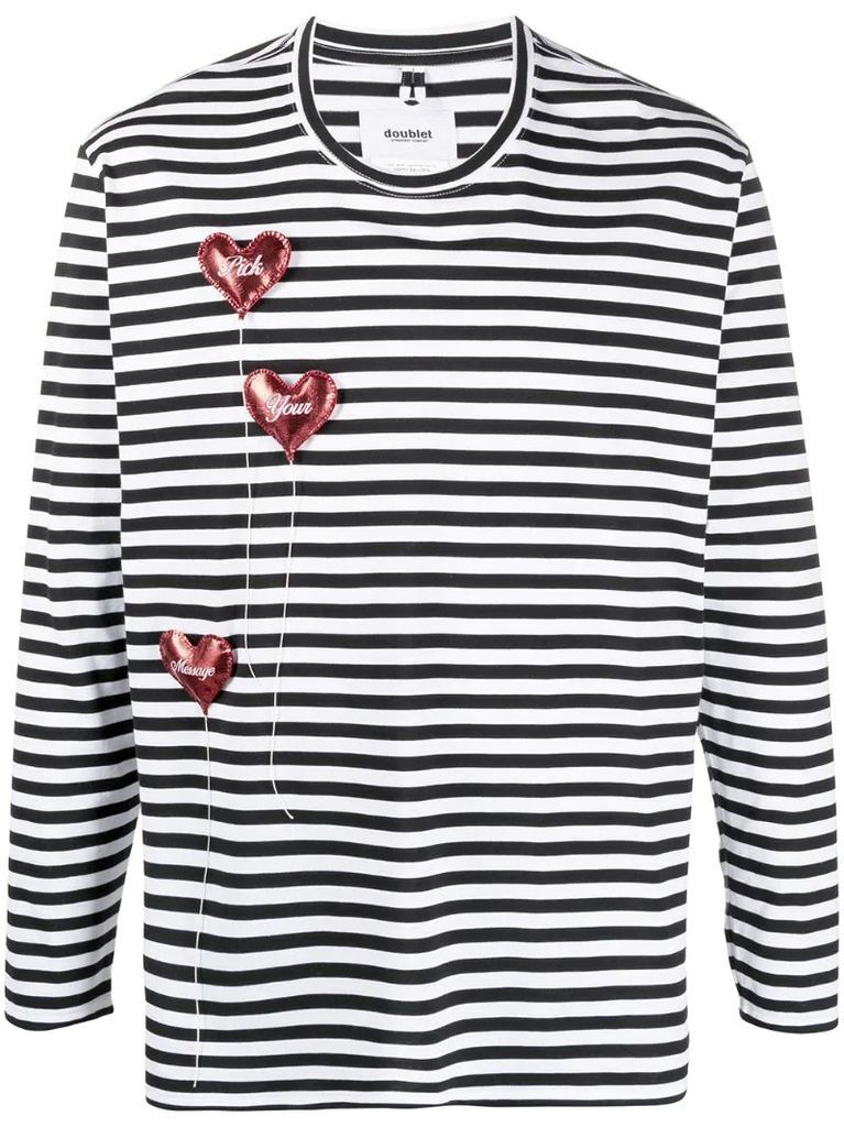 heart-motif striped long-sleeve T-shirt