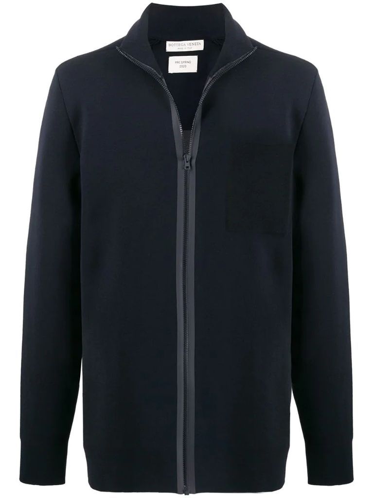 contrasting-panels zip-up pullover