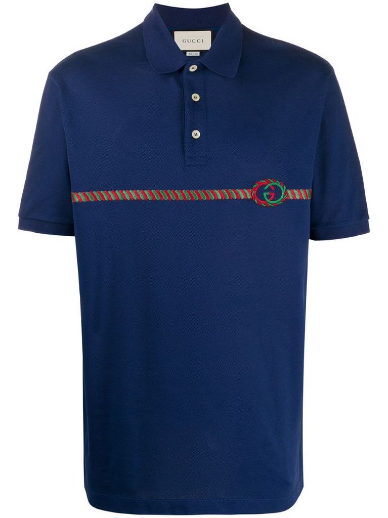 embroidered Web stripe polo shirt