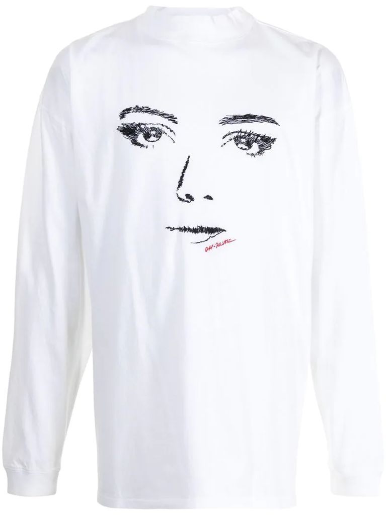 face print long-sleeved T-shirt