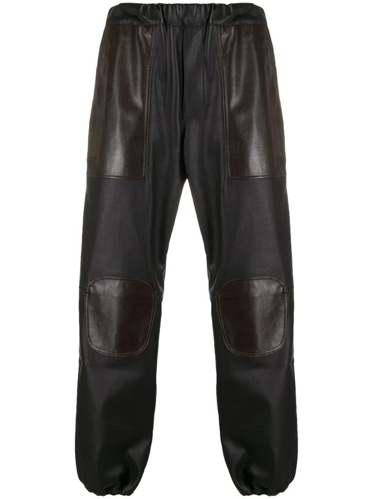 panelled faux-leather trousers