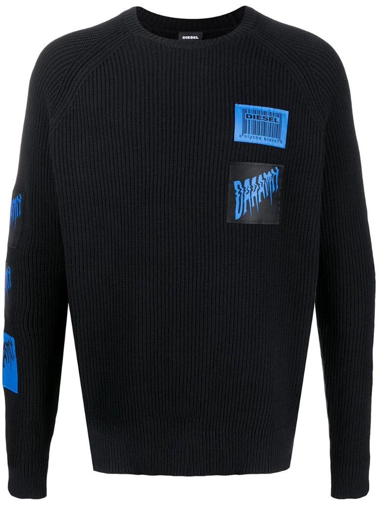 jacquard patch knitted jumper
