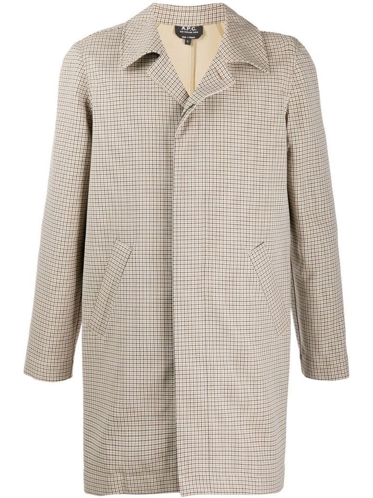 thigh-length checked coat