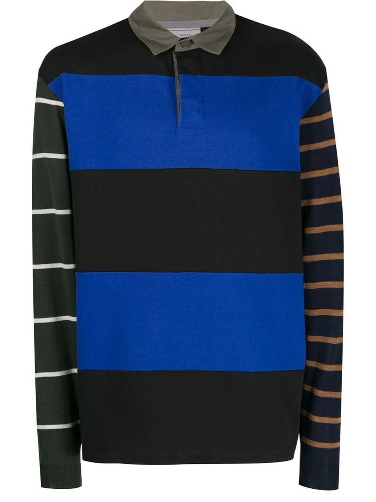 striped panelled polo shirt