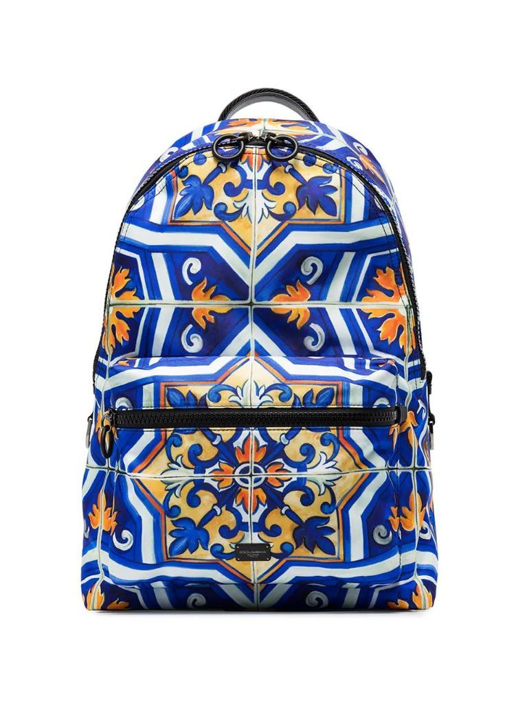 tile-print backpack