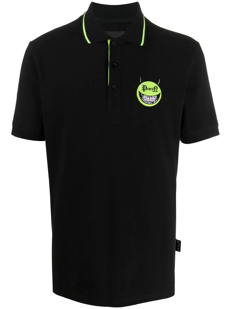 Evil Smile embroidered ribbed detail polo shirt