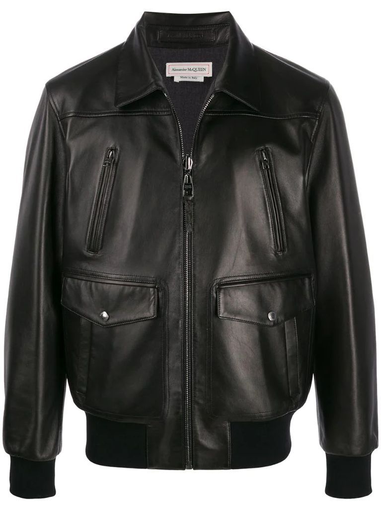 pocket detail leather jacket