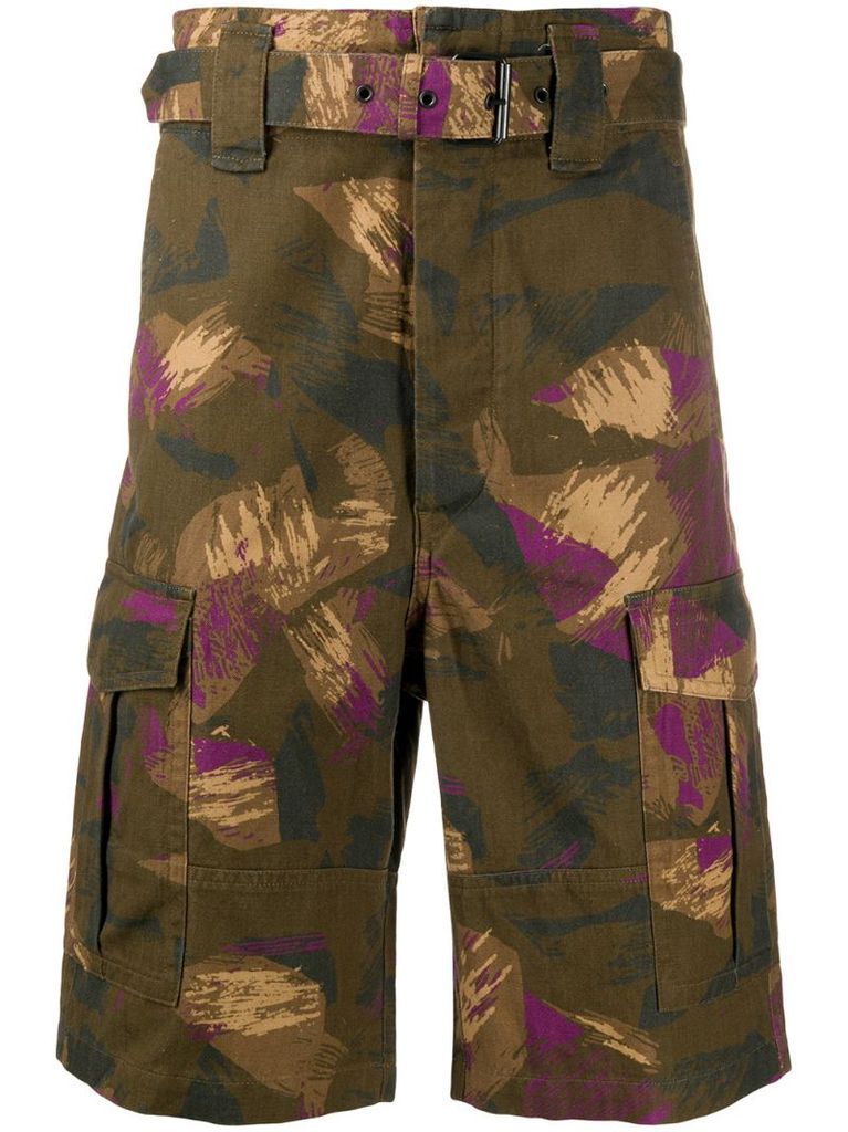 belted camouflage cargo shorts