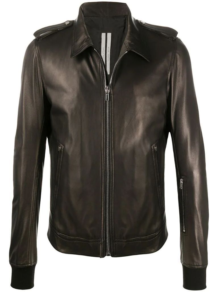 ribbed-cuff leather jacket
