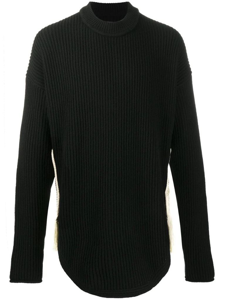 ribbed knit woven panel jumper
