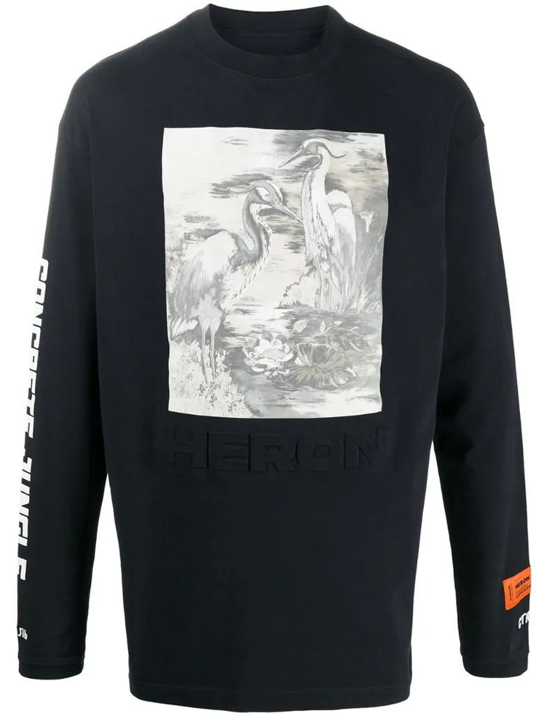 crew neck heron print sweatshirt