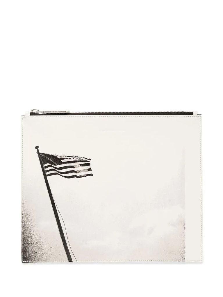 black and white american flag print leather pouch
