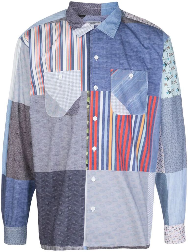 patchwork style contrast print shirt