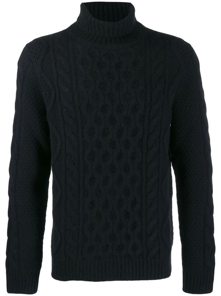 cable-knit roll-neck jumper