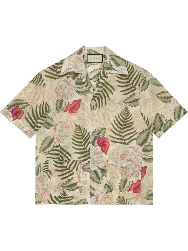 leaf-print short-sleeved shirt