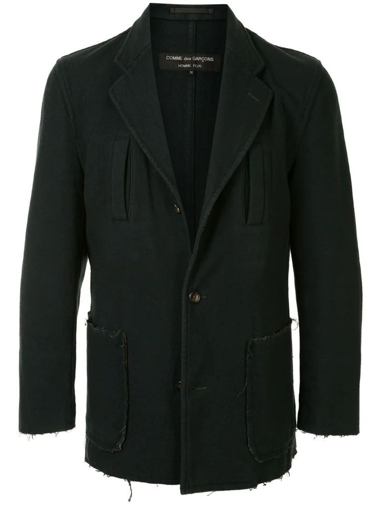 frayed pockets wool jacket