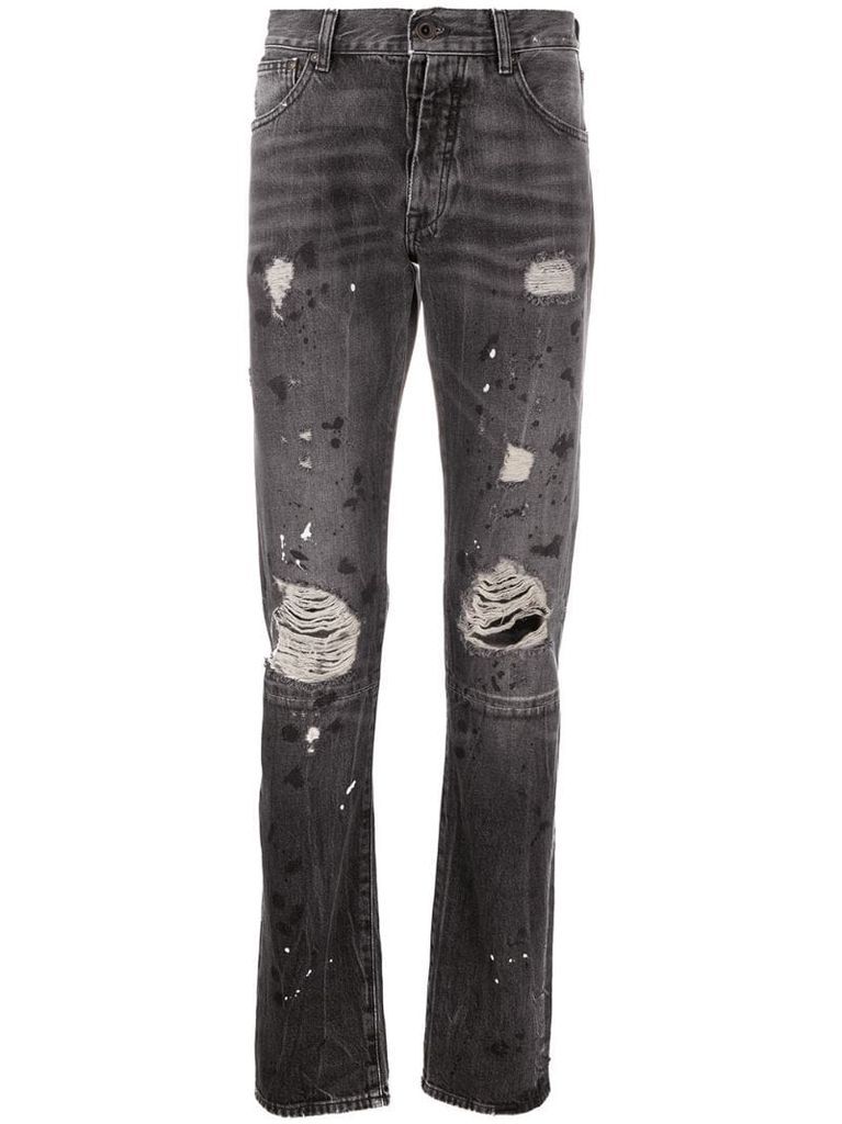 splatter-effect slim jeans