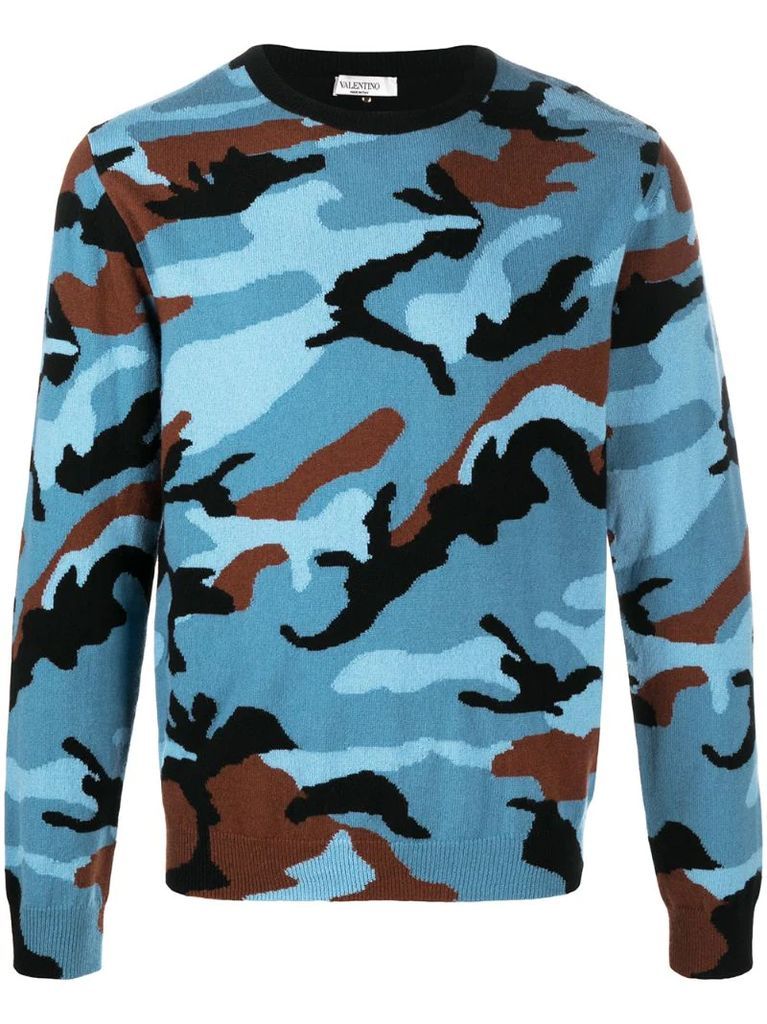 intarsia-knit camouflage cashmere jumper