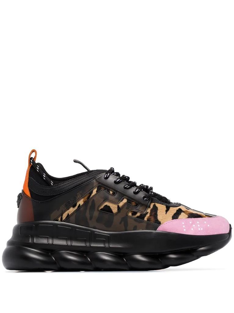Chain Reaction panelled leopard-print sneakers